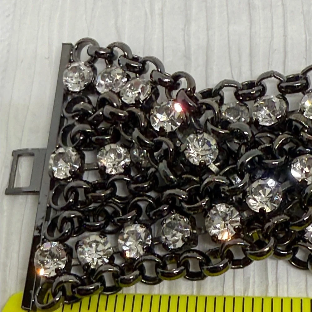 Vintage thick gun metal Black Chain Bracelet scattered rhinestones